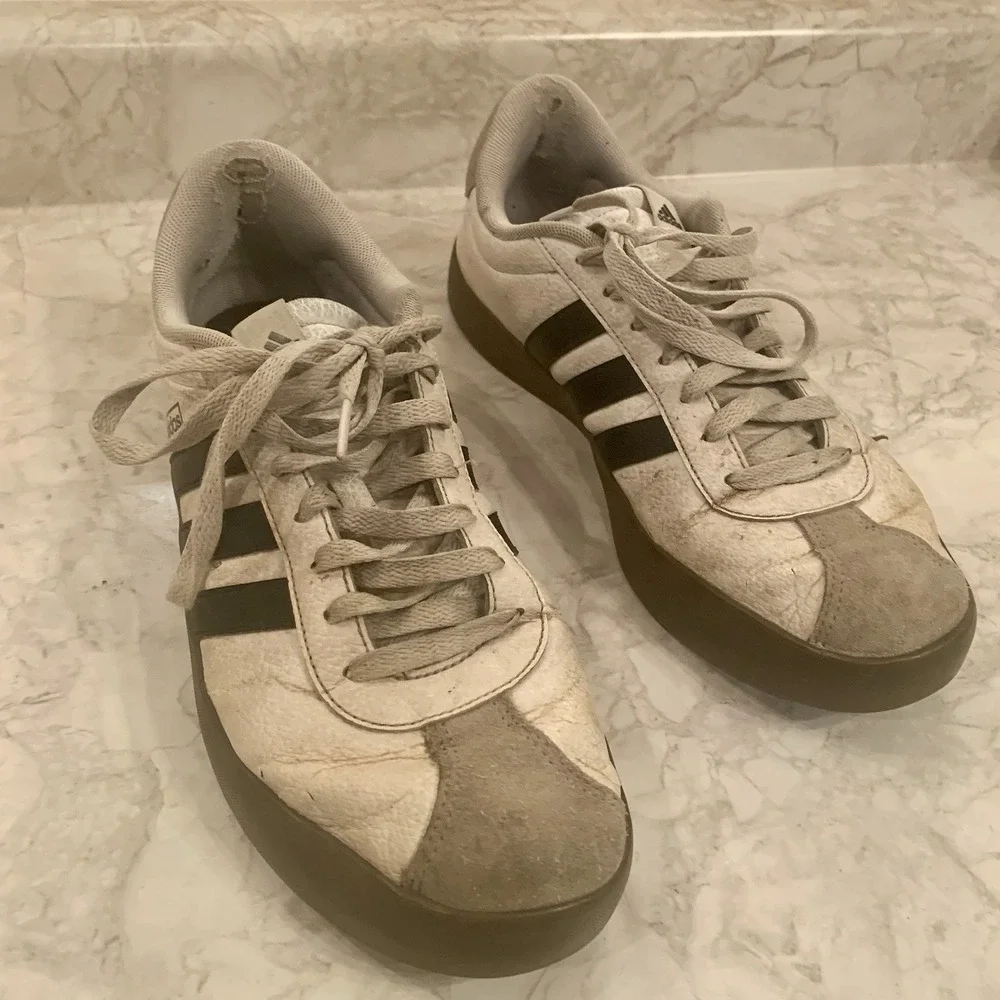 Adidas Sneakers Men's 10 Shoes White Blue Stripes - Picture 3 of 15